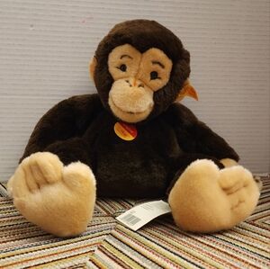 Steiff Chimpanzee Plush Monkey Brown Animal Cosy Friends Cuddly Doll Tag 064241